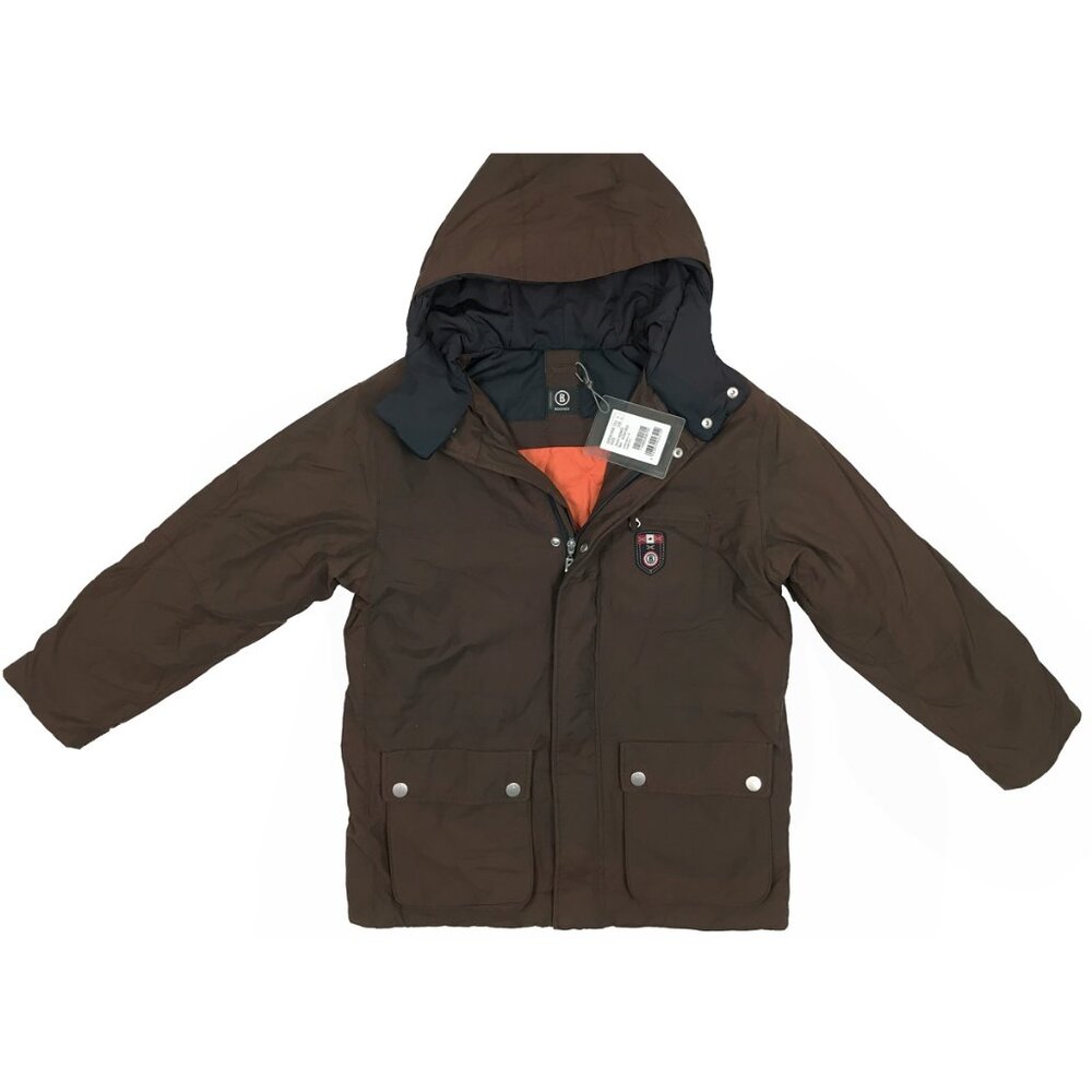 NEW $485 Bogner Boys Ski Jacket! Large  Brown "Bogner" Chest Patch Orange Lining